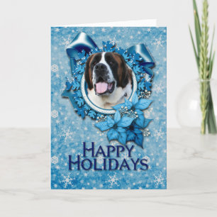 Christmas - Blue Snowflake - Saint Bernard - Mae Holiday Card