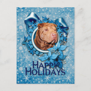 Christmas - Blue Snowflake - Shar Pei - Lucky Holiday Postcard