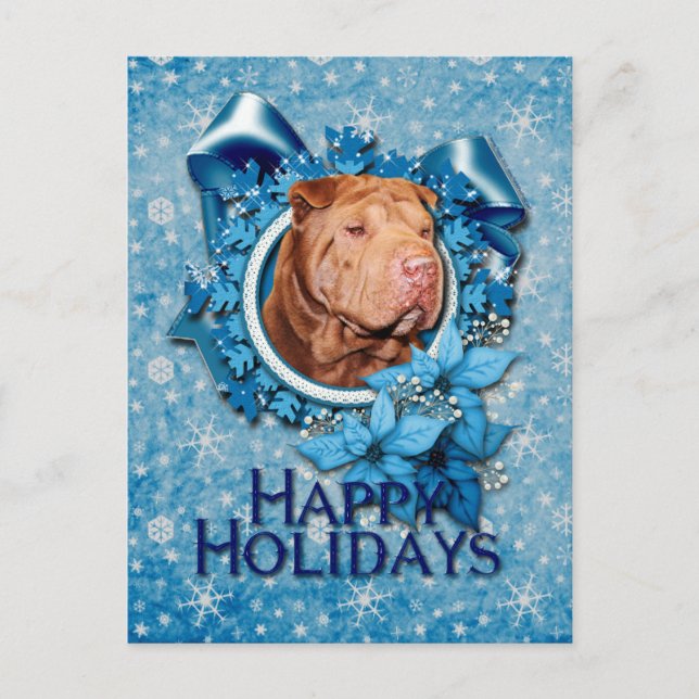 Christmas - Blue Snowflake - Shar Pei - Lucky Holiday Postcard (Front)
