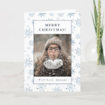 Christmas Blue Snowflake Watercolor Custom Photo