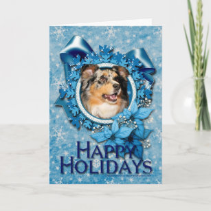 Christmas - Blue Snowflakes - Australian Shepherd Holiday Card