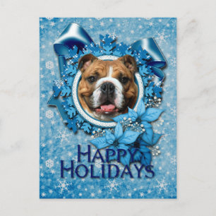 Christmas - Blue Snowflakes - Bulldog Holiday Postcard