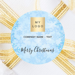 Christmas blue snowflakes business logo classic round sticker