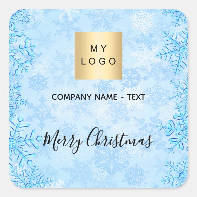 Christmas blue snowflakes business logo square sticker (Front)