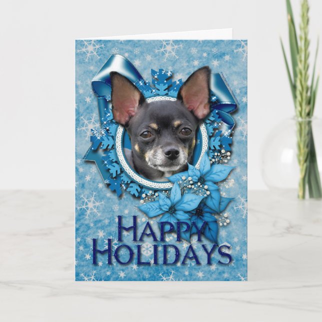 Christmas - Blue Snowflakes - Chihuahua Holiday Card (Front)