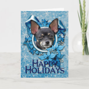 Christmas - Blue Snowflakes - Chihuahua Holiday Card
