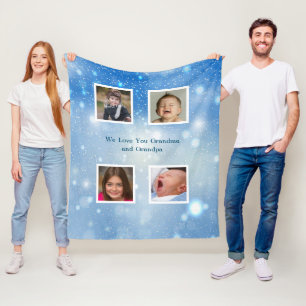 Christmas Blue Snowflakes Grandma Grandpa Photos Fleece Blanket