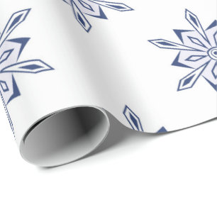 Christmas Blue Snowflakes on White Wrapping Paper