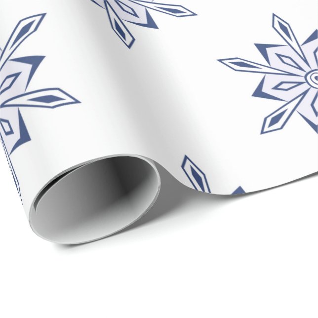 Christmas Blue Snowflakes on White Wrapping Paper (Roll Corner)