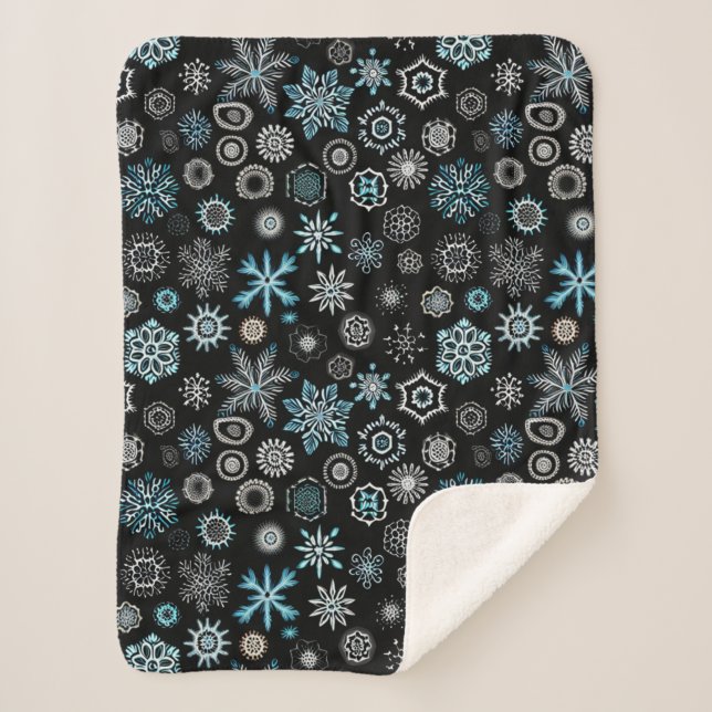 Christmas Blue Snowflakes Sherpa Blanket (Front)