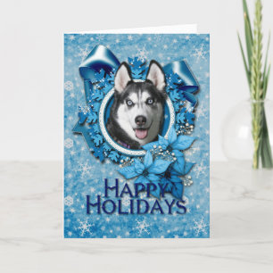 Christmas - Blue Snowflakes - Siberian Husky Holiday Card