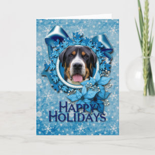 Christmas - Blue Snowflakes - Swiss Mountain Dog Holiday Card