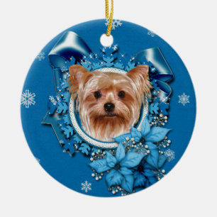 Christmas - Blue Snowflakes - Yorkshire Terrier Ceramic Ornament