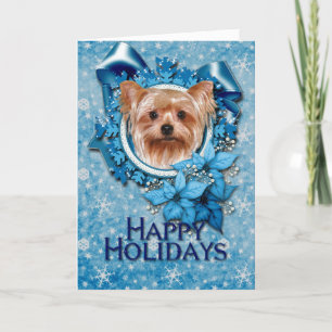 Christmas - Blue Snowflakes - Yorkshire Terrier Holiday Card