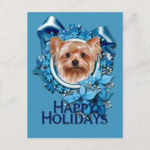 Christmas - Blue Snowflakes - Yorkshire Terrier Holiday Postcard