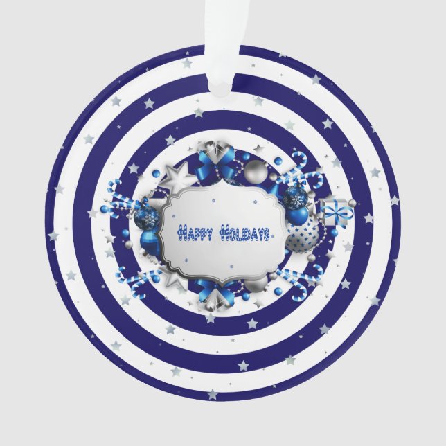 Christmas Blue Striped Ornament (Front)