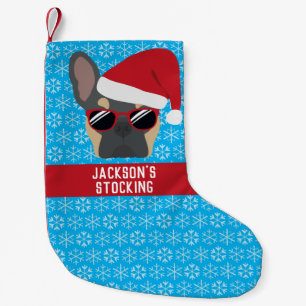 Christmas Blue Tan French Bulldog Small Christmas Stocking