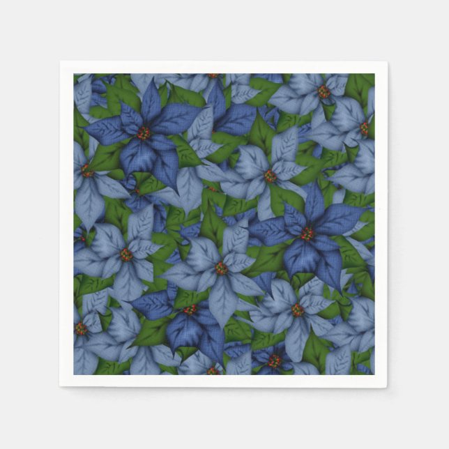 Christmas Blue & Violet Poinsettias Napkin (Front)