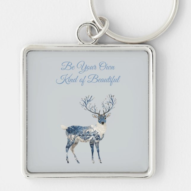 Christmas Blue White Chic Deer Key Ring (Front)