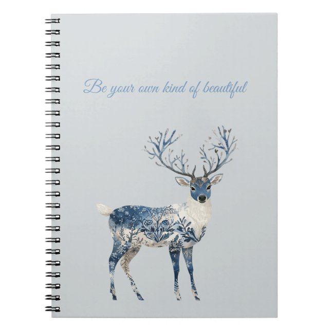Christmas Blue White Chic Deer Notebook (Front)