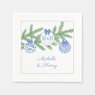 Christmas Blue White Chinoiserie Monogram Wedding Napkin