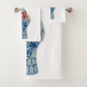 Christmas Blue White Ginger Jar  Towel Set