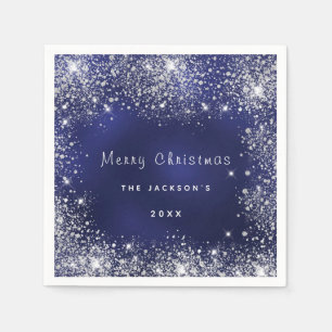 Christmas blue white glitter dust silver napkin