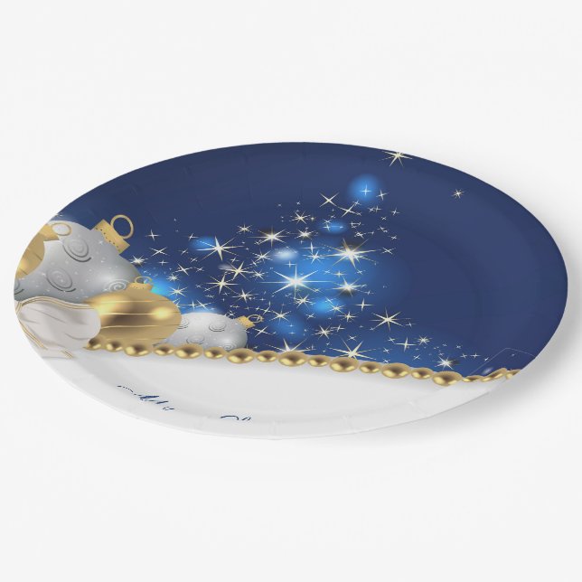 Christmas Blue White Paper Plate (Angled)