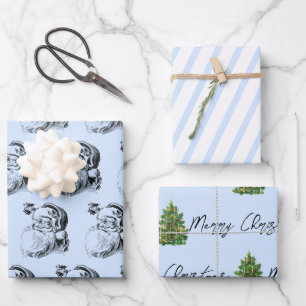 Christmas Blue & White Pattern  Wrapping Paper Sheet