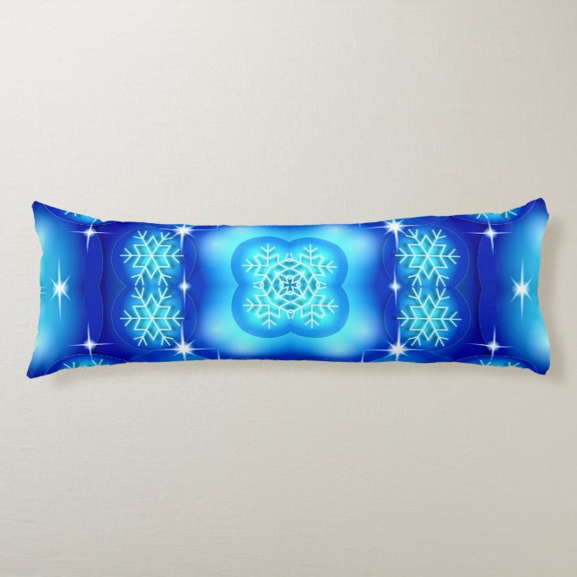 Christmas blue white snowflake pattern body cushion (Front)