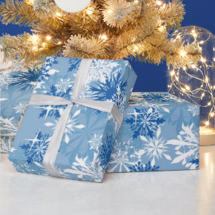 Christmas blue white snowflake pattern wrap wrapping paper
