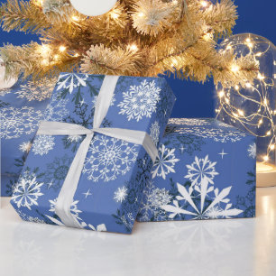 Christmas blue white snowflake pattern wrap wrapping paper