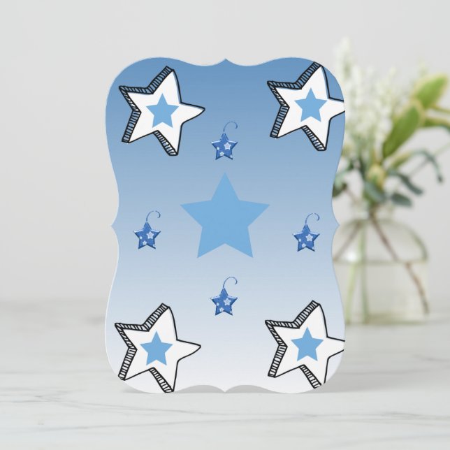Christmas Blue & White Stars Flat Greeting Card (Standing Front)
