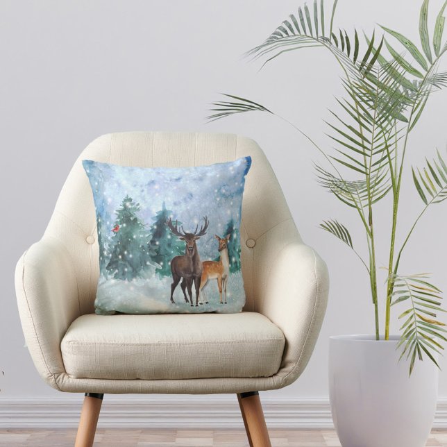 Christmas Blue Wildlife Watercolor Cushion (Creator Uploaded)