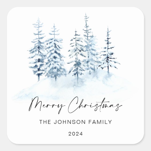 Christmas Blue Winter Forest Rustic Landscape  Square Sticker (Front)