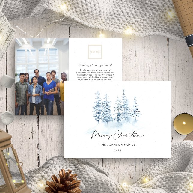 Christmas Blue Winter Rustic Landscape Business Holiday Card (Creator Uploaded)