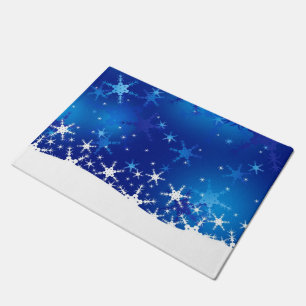 Christmas Blue Winter Snowflakes Doormat