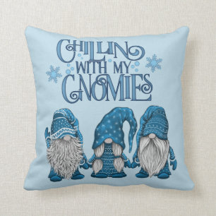 Christmas Blue Winter Trio Chillin With My Gnomies Cushion