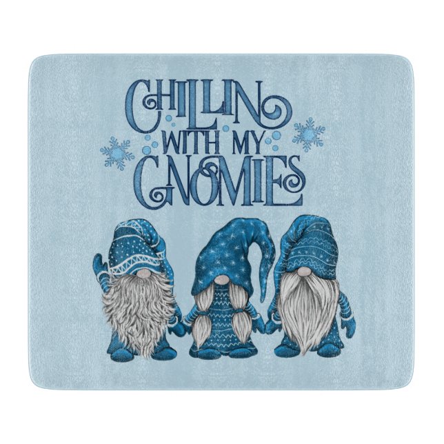 Christmas Blue Winter Trio Chillin With My Gnomies Cutting Board (Front)