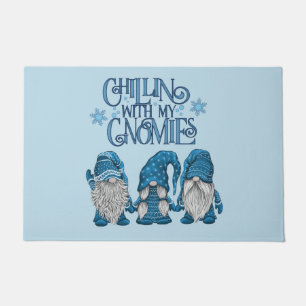 Christmas Blue Winter Trio Chillin With My Gnomies Doormat
