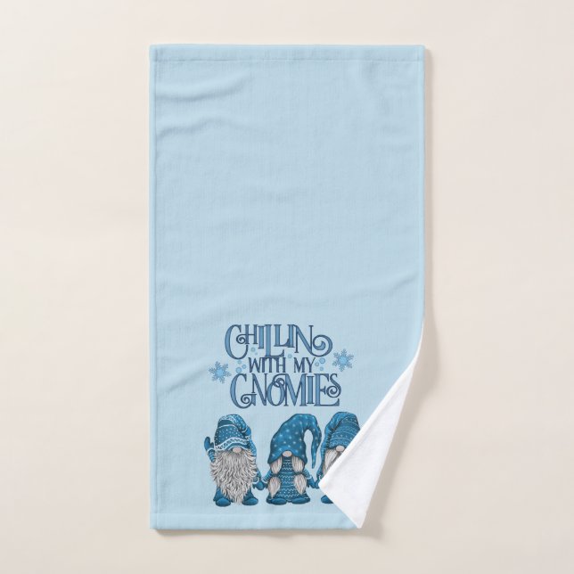 Christmas Blue Winter Trio Chillin With My Gnomies Hand Towel (Hand Towel)