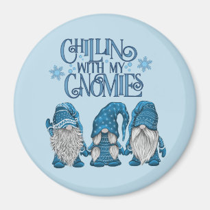 Christmas Blue Winter Trio Chillin With My Gnomies Magnet