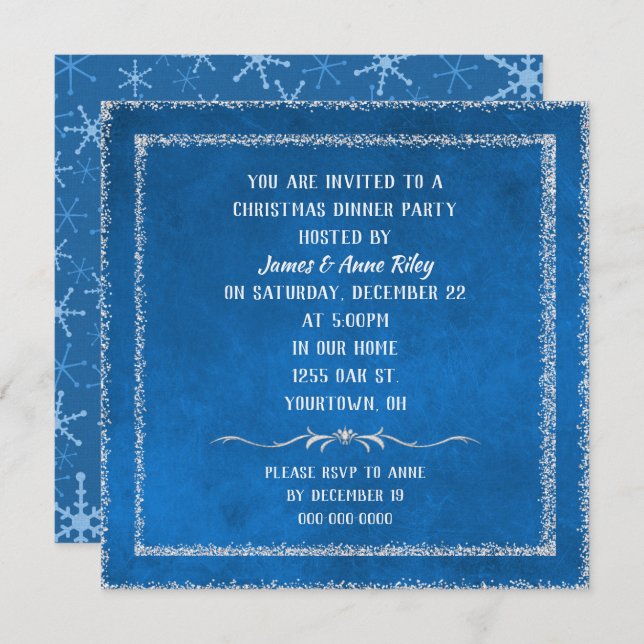 Christmas blue with glitter border invite (Front/Back)