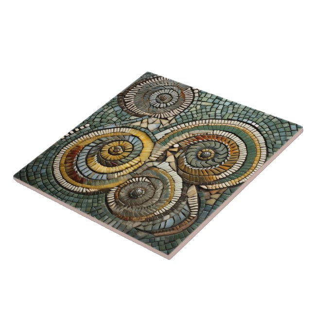 Christmas blue yellow abstract snailcore art  ceramic tile (Side)
