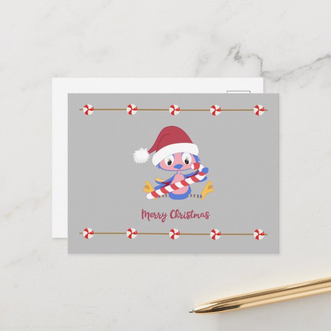 Christmas Bluebird Candy Cane Customisable Text  Holiday Postcard (Front/Back In Situ)