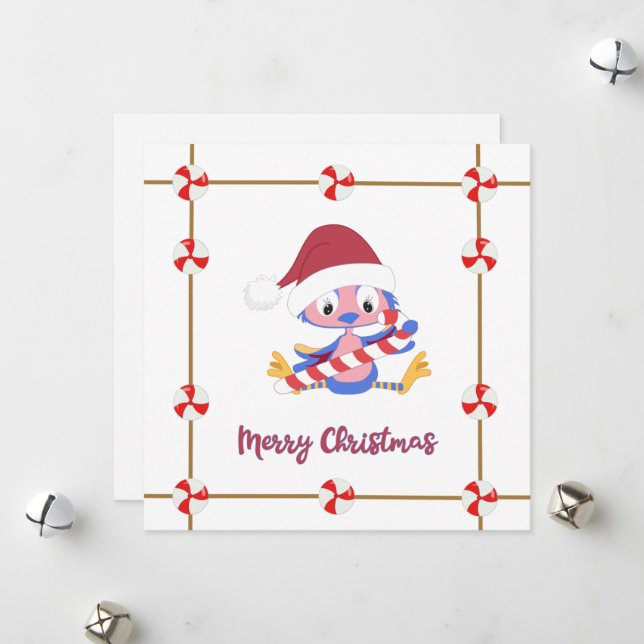 Christmas BlueBird Candy Frame Customisable Holiday Card (Front/Back In Situ)