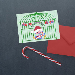 Christmas BlueBird in Ornate Cage Customisable Holiday Card