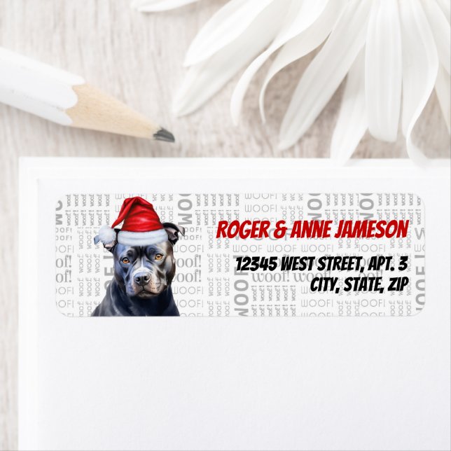 Christmas Bluenose Pitbull Dog Return Address Label (Insitu)