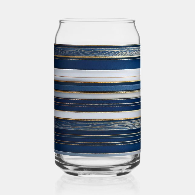 Christmas Blues Stripes Blue White  Can Glass (Front)