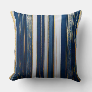 Christmas Blues Stripes Blue White Gold Cushion